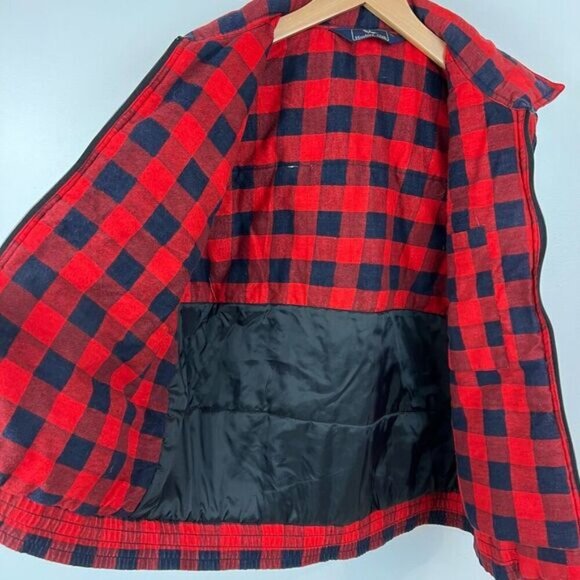 Vintage Hunters Club Men’s Large Buffalo Plaid Red Blue Full Zip Vest Jacket - Picture 8 of 13
